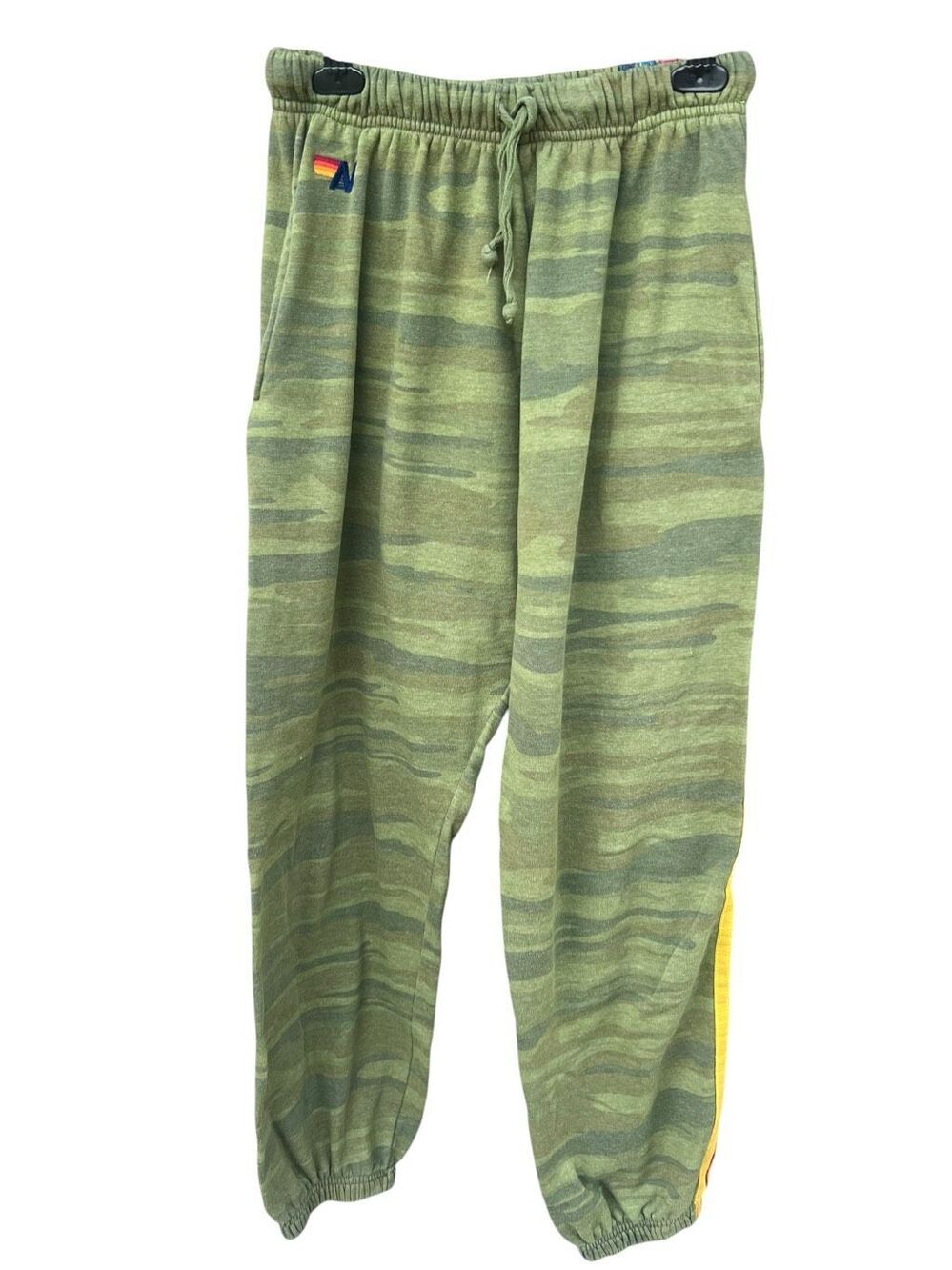 Aviator nation Large green camouflage 5 color stripe embroidered logo sweatpants